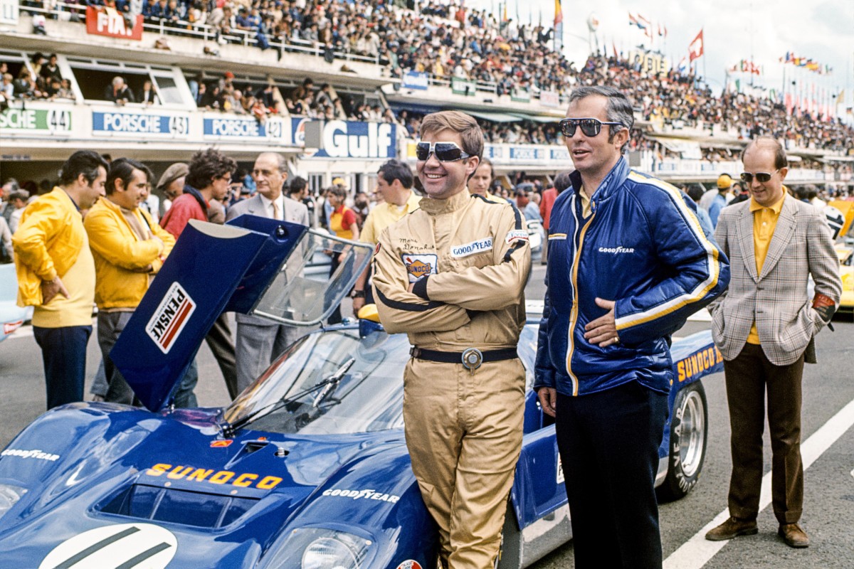 Penske entered Donohue (left) in the 24 Hours of Le Mans in 1971—but it was more like six hours, after engine troubled shortened the slide rule boys' day.